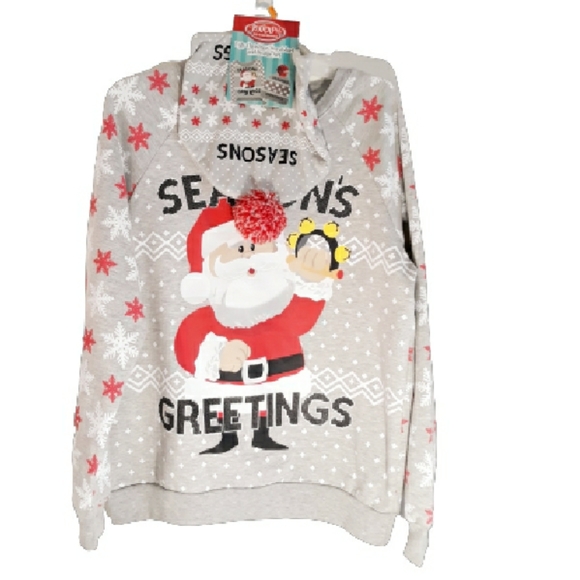 Snowflake Santa Ugly Christmas Sweatshirt + Beanie Set - Junior's Medium Gift - Picture 8 of 9